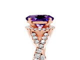 Rose gold Oval Cut Amethyst  Halo Twist Band Solitaire Prong Setting Ring_41