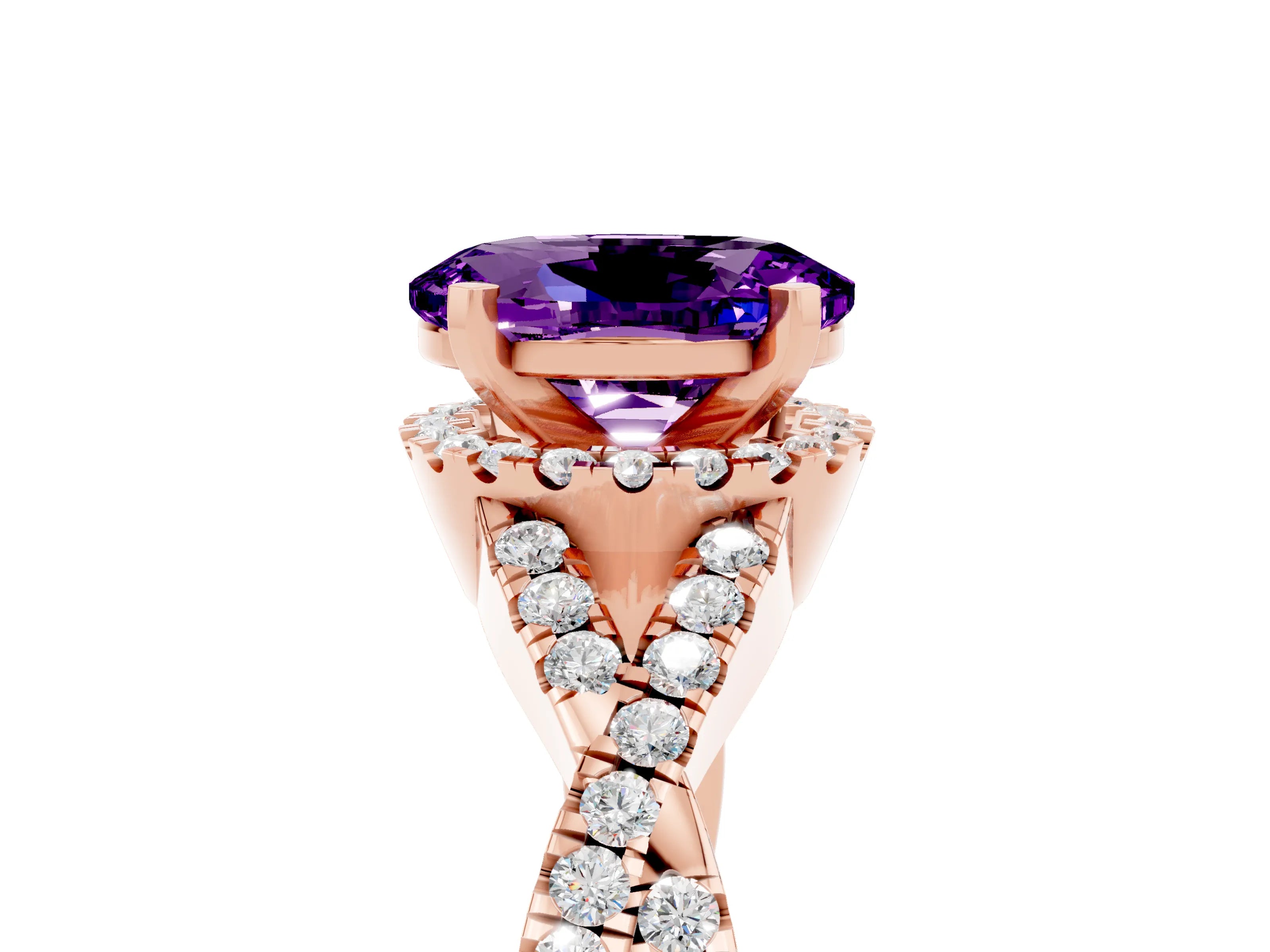Rose gold Oval Cut Amethyst Halo Twist Band Solitaire Prong Setting Ring_5