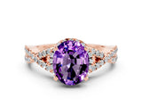 Rose gold Oval Cut Amethyst  Halo Twist Band Solitaire Prong Setting Ring_54