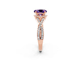 Rose gold Oval Cut Amethyst  Halo Twist Band Solitaire Prong Setting Ring_56