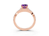 Rose gold Oval Cut Amethyst  Halo Twist Band Solitaire Prong Setting Ring_57