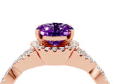 Rose gold Oval Cut Amethyst  Halo Twist Band Solitaire Prong Setting Ring_58