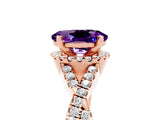 Rose gold Oval Cut Amethyst  Halo Twist Band Solitaire Prong Setting Ring_59