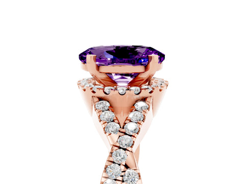 Rose gold Oval Cut Amethyst Halo Twist Band Solitaire Prong Setting Ring_5