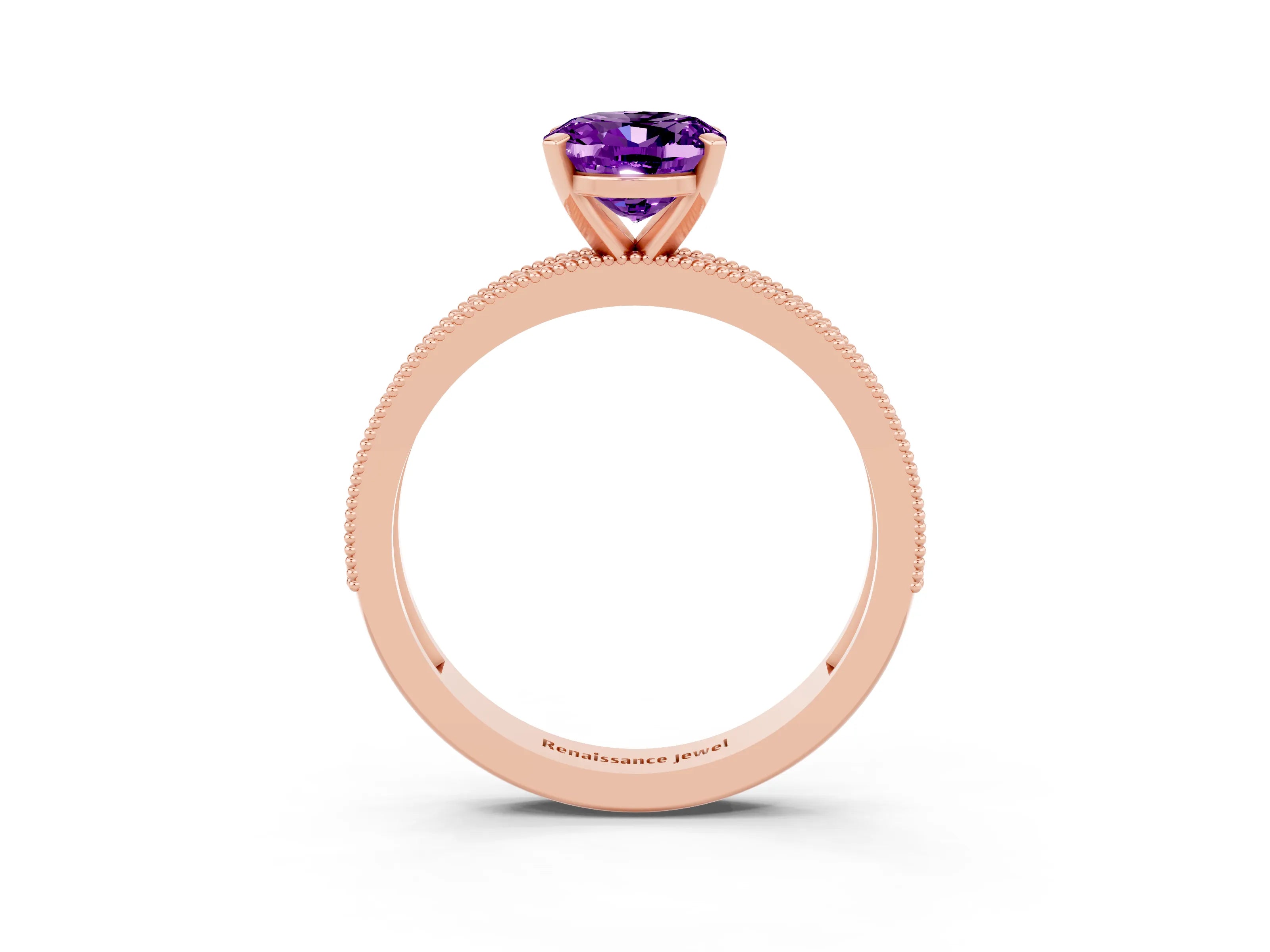 Rose gold Oval Cut Amethyst Milgrain Pavé Engagement Ring with Four-Prong Setting_15