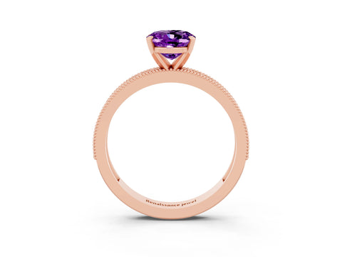 Rose gold Oval Cut Amethyst Milgrain Pavé Engagement Ring with Four-Prong Setting_15