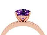 Rose gold Oval Cut Amethyst Milgrain Pavé Engagement Ring with Four-Prong Setting_16