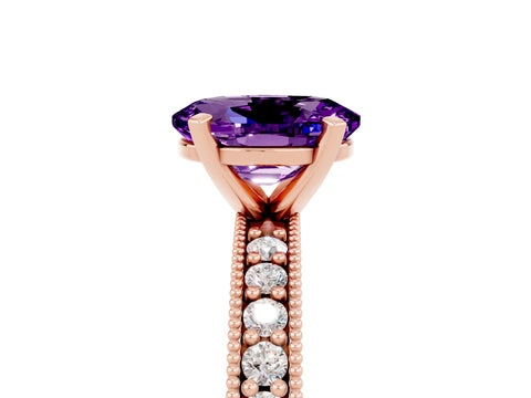 Rose gold Oval Cut Amethyst Milgrain Pavé Engagement Ring with Four-Prong Setting_17