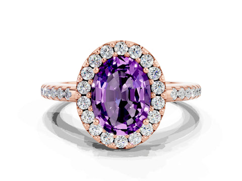 Rose gold Oval Cut Amethyst Pavé Halo Ring with Four-Prong Setting_12