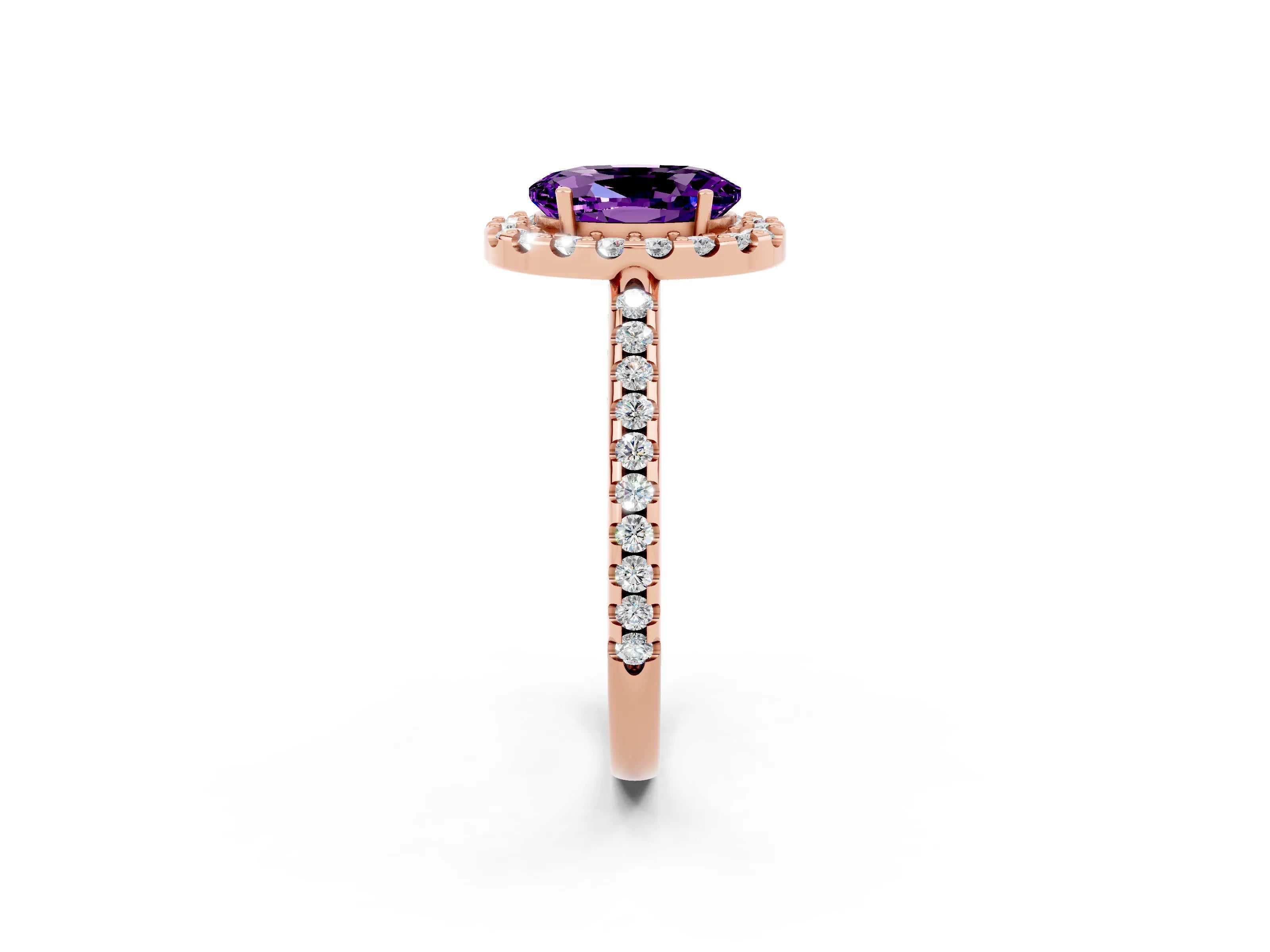 Rose gold Oval Cut Amethyst Pavé Halo Ring with Four-Prong Setting_14
