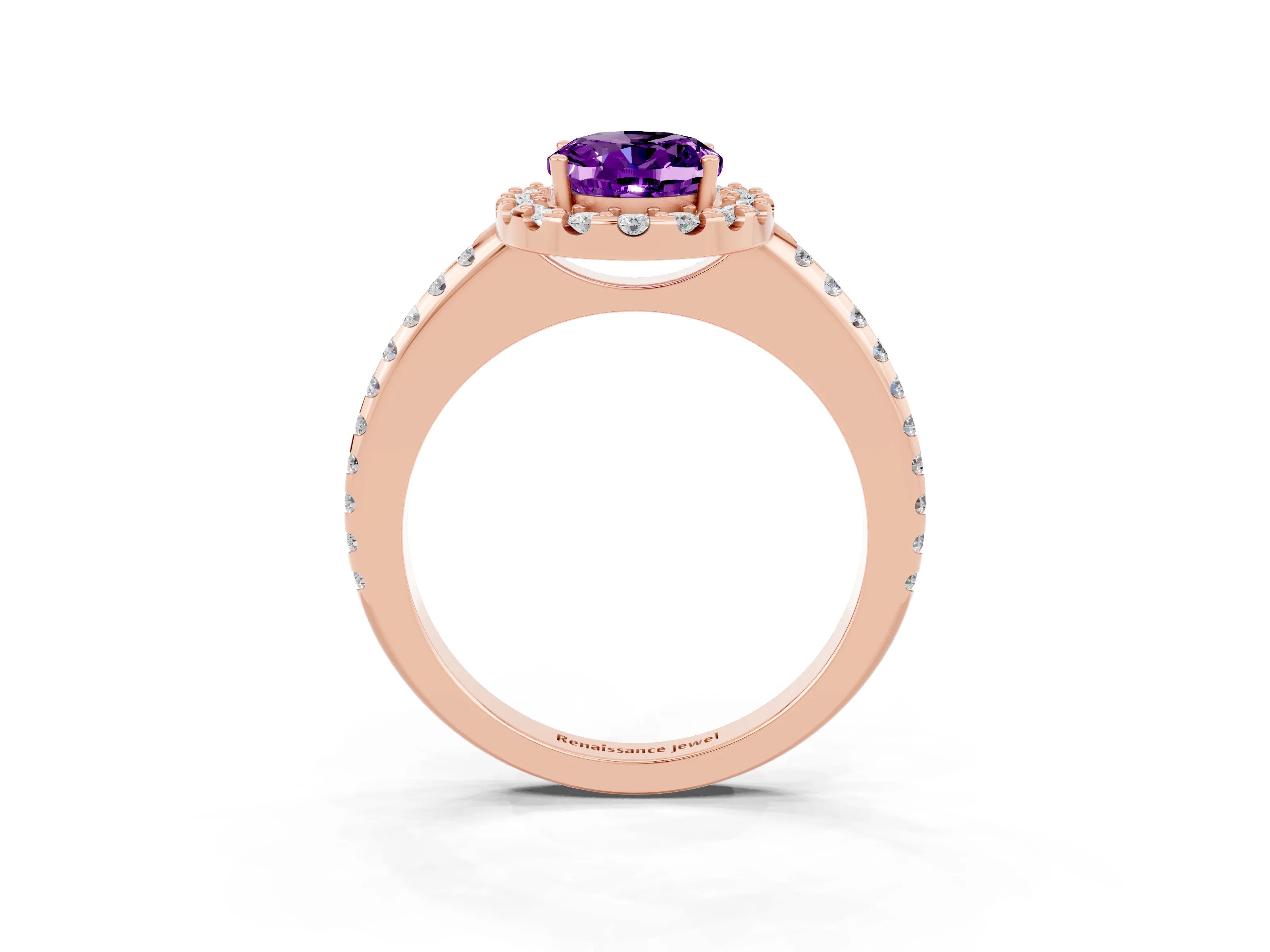 Rose gold Oval Cut Amethyst Pavé Halo Ring with Four-Prong Setting_15