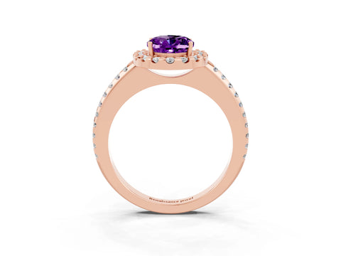 Rose gold Oval Cut Amethyst Pavé Halo Ring with Four-Prong Setting_15