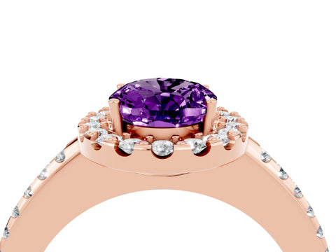 Rose gold Oval Cut Amethyst Pavé Halo Ring with Four-Prong Setting_16