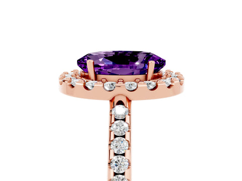 Rose gold Oval Cut Amethyst Pavé Halo Ring with Four-Prong Setting_17