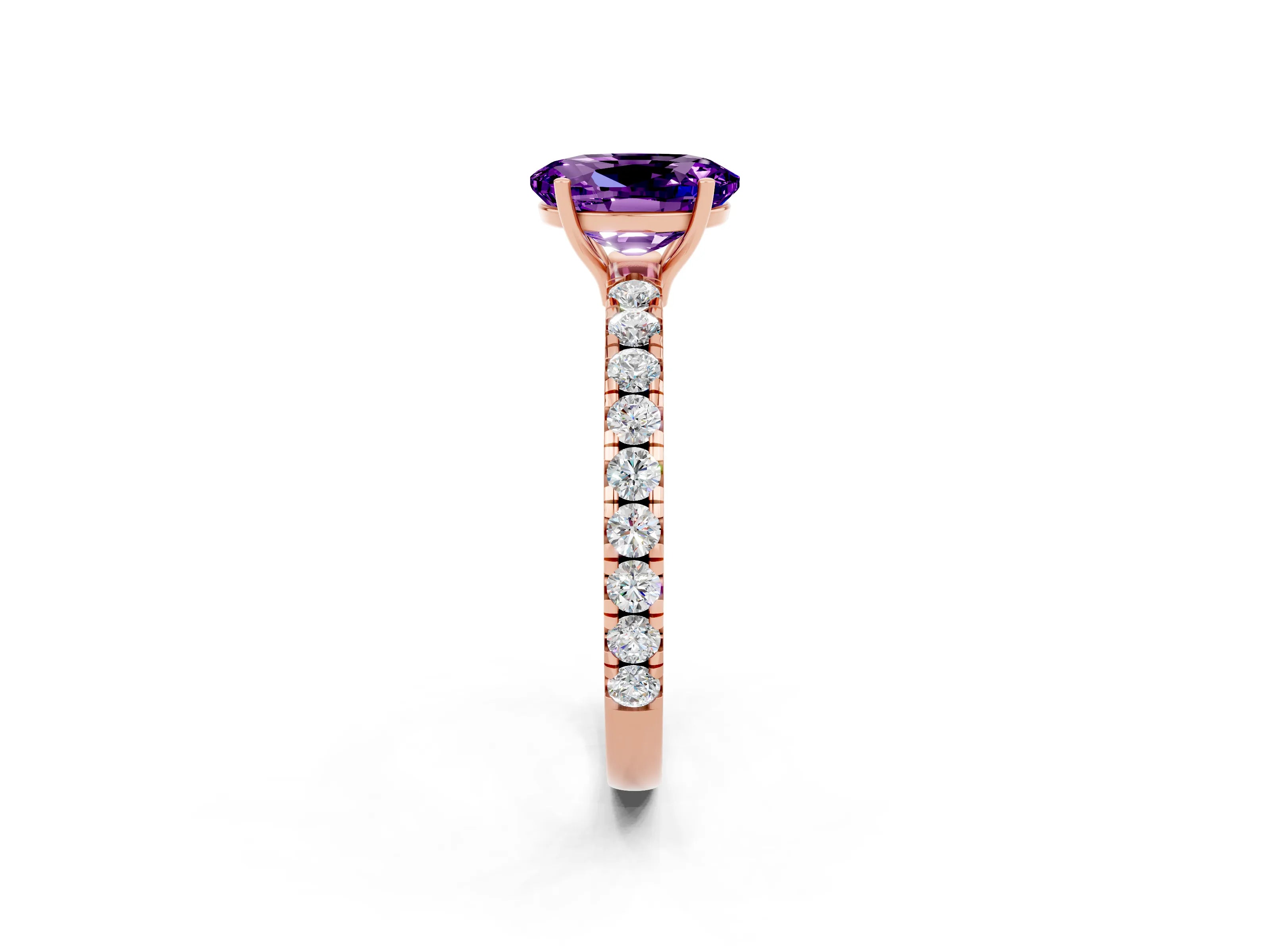 Rose gold Oval Cut Amethyst Pavé Solitaire Engagement Ring with Four-Prong Setting_38