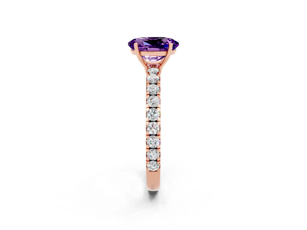 Rose gold Oval Cut Amethyst Pavé Solitaire Engagement Ring with Four-Prong Setting
