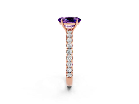 Rose gold Oval Cut Amethyst Pavé Solitaire Engagement Ring with Four-Prong Setting_38