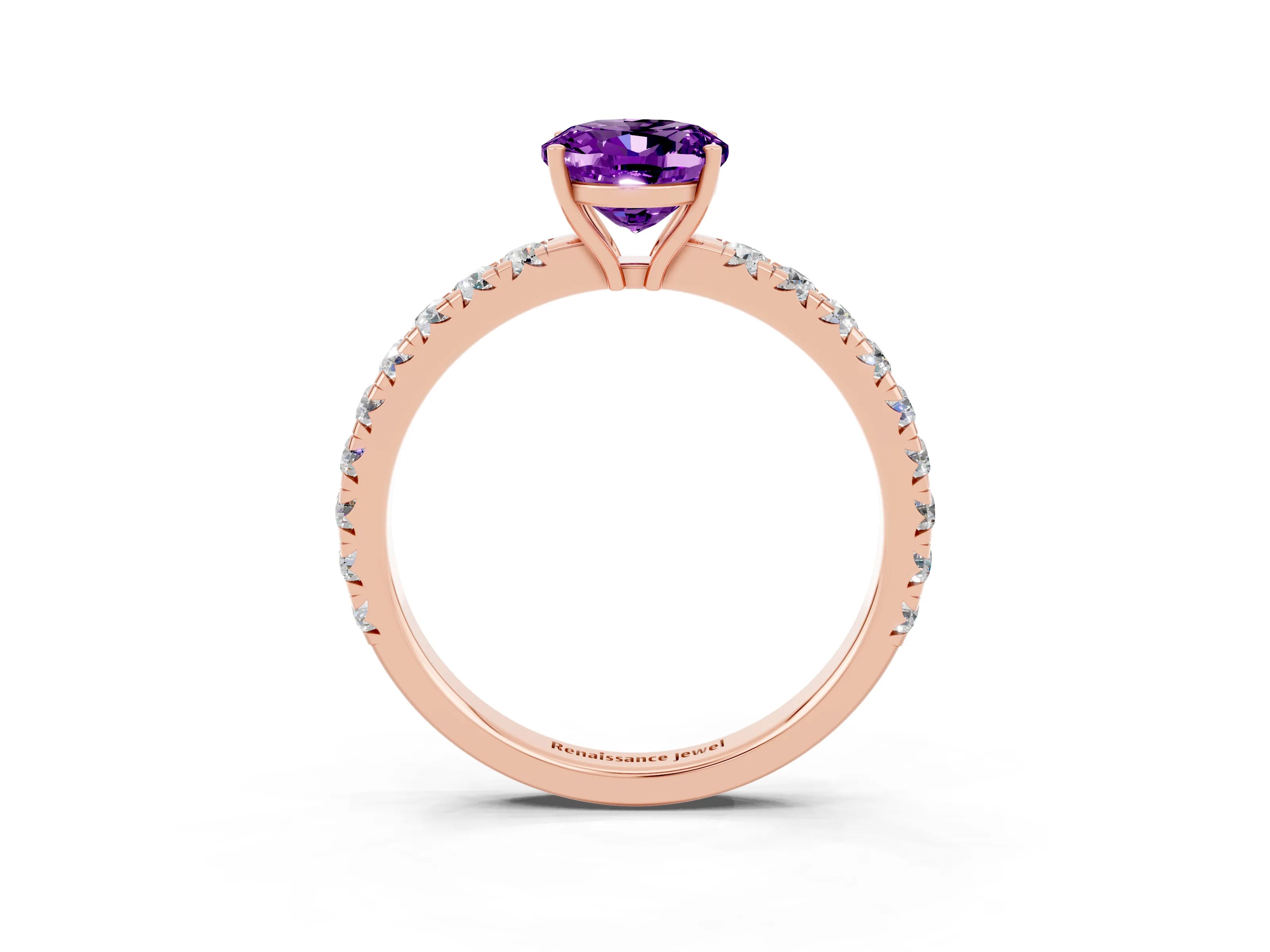 Rose gold Oval Cut Amethyst Pavé Solitaire Engagement Ring with Four-Prong Setting_39