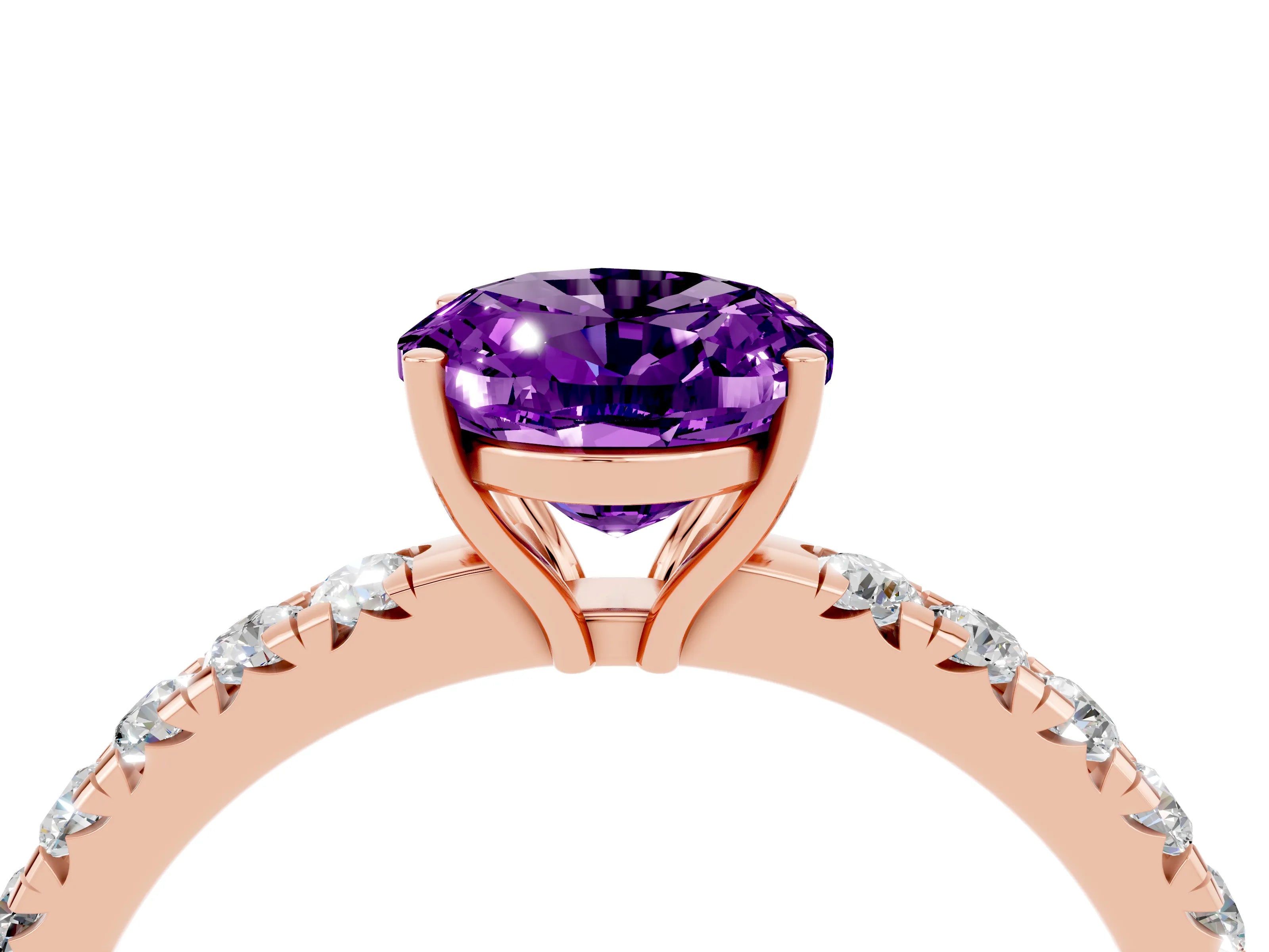 Rose gold Oval Cut Amethyst Pavé Solitaire Engagement Ring with Four-Prong Setting_40