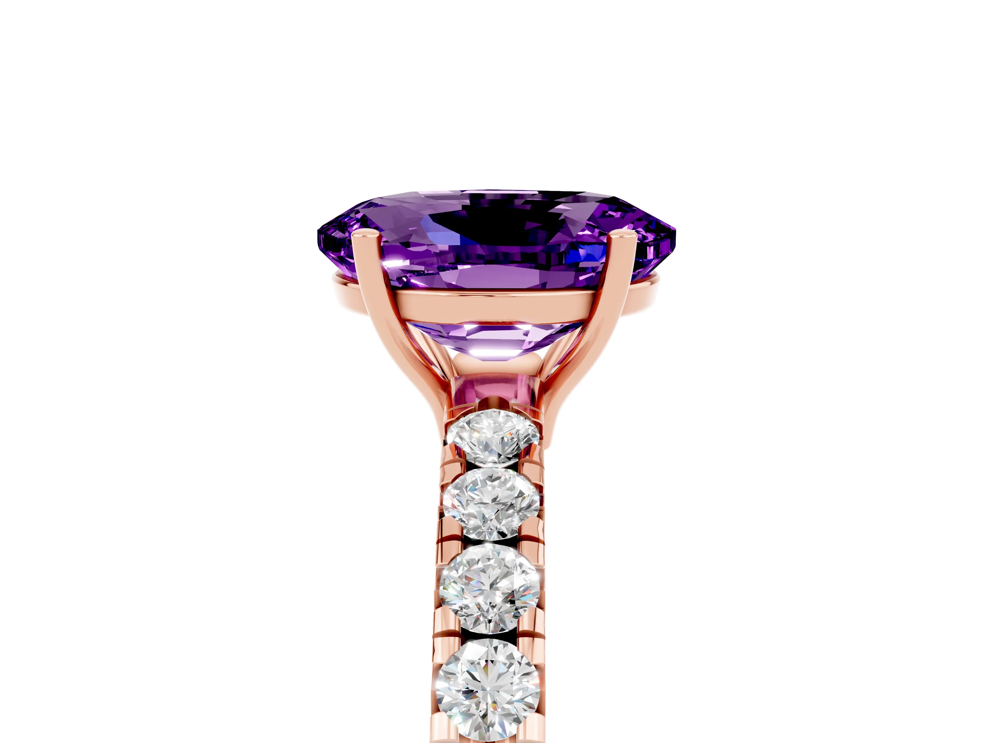 Rose gold Oval Cut Amethyst Pavé Solitaire Engagement Ring with Four-Prong Setting_41