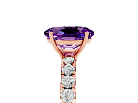 Rose gold Oval Cut Amethyst Pavé Solitaire Engagement Ring with Four-Prong Setting_41