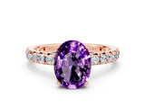 Rose gold Oval Cut Amethyst Pavé Solitaire Ring with Round Band and Prong Setting_24