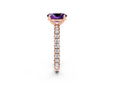 Rose gold Oval Cut Amethyst Pavé Solitaire Ring with Round Band and Prong Setting_26