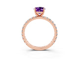 Rose gold Oval Cut Amethyst Pavé Solitaire Ring with Round Band and Prong Setting_27
