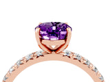 Rose gold Oval Cut Amethyst Pavé Solitaire Ring with Round Band and Prong Setting_28