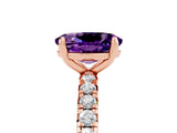 Rose gold Oval Cut Amethyst Pavé Solitaire Ring with Round Band and Prong Setting_29