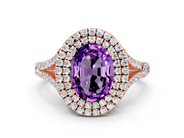 Rose gold Oval Cut Amethyst Pavé Split Shank Double Halo Engagement Ring