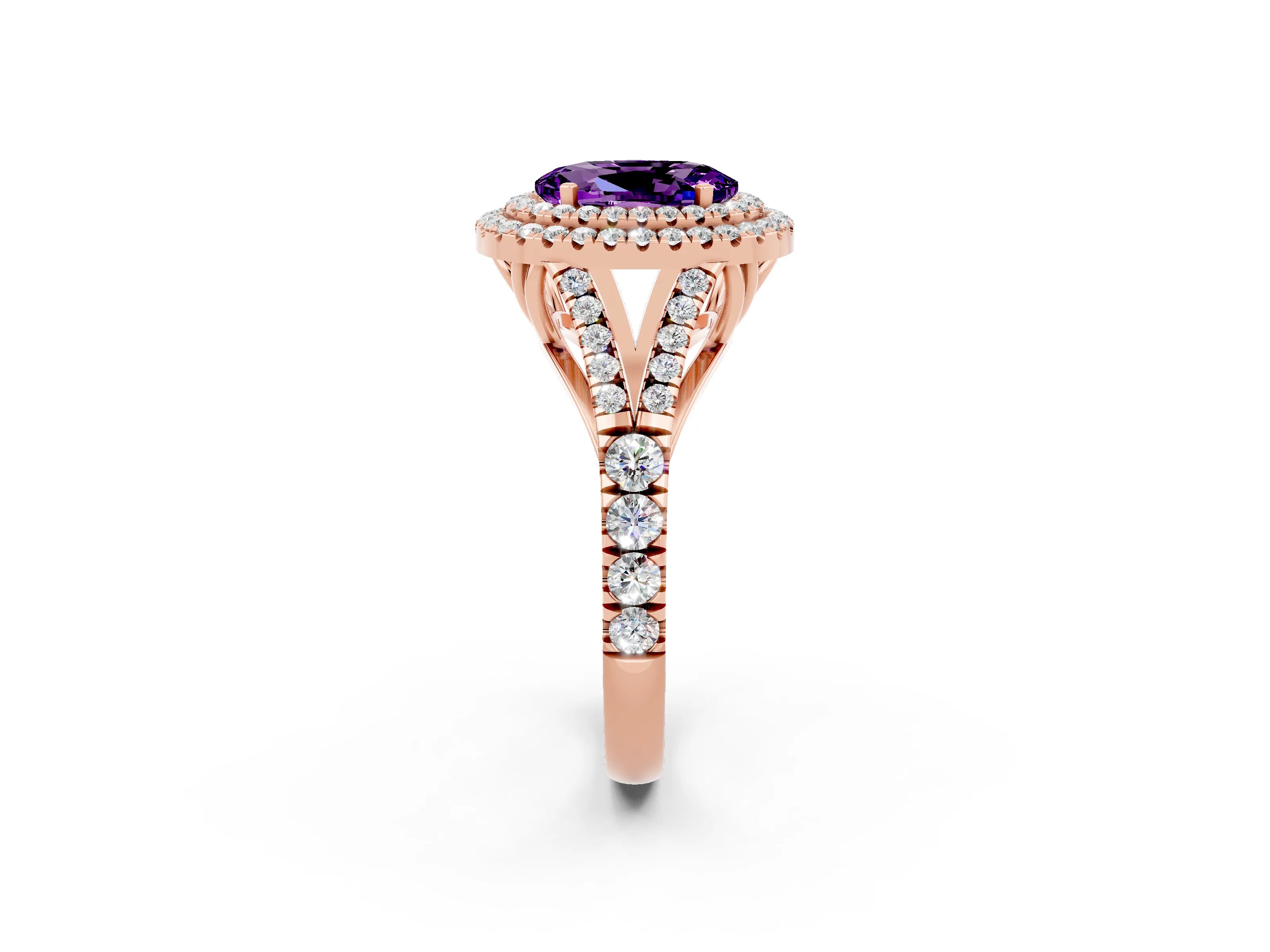 Rose gold Oval Cut Amethyst Pavé Split Shank Double Halo Engagement Ring_2