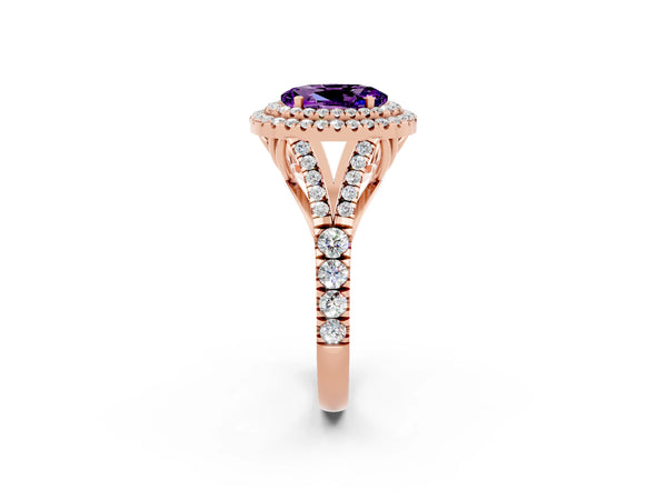 Rose gold Oval Cut Amethyst Pavé Split Shank Double Halo Engagement Ring