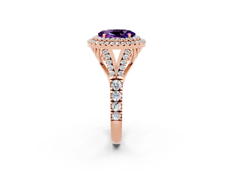 Rose gold Oval Cut Amethyst Pavé Split Shank Double Halo Engagement Ring_2