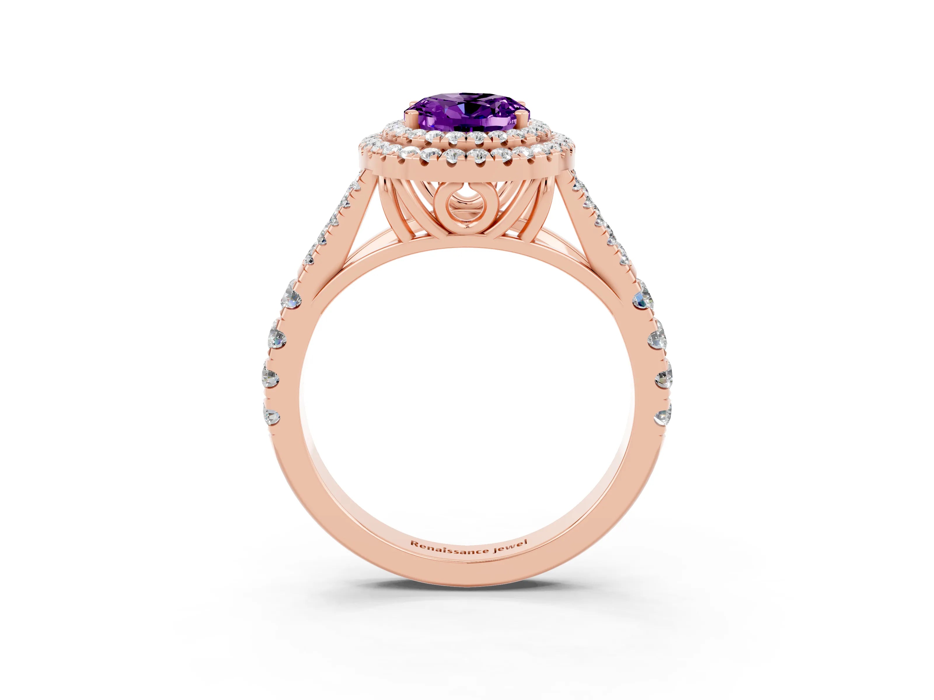 Rose gold Oval Cut Amethyst Pavé Split Shank Double Halo Engagement Ring_3