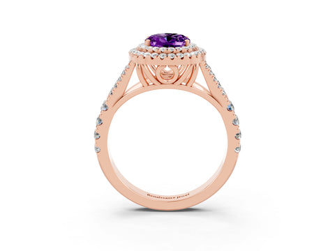 Rose gold Oval Cut Amethyst Pavé Split Shank Double Halo Engagement Ring_3