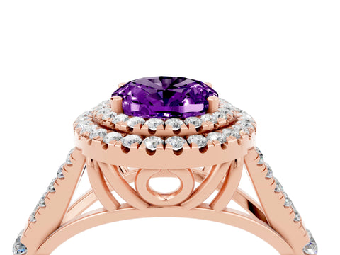 Rose gold Oval Cut Amethyst Pavé Split Shank Double Halo Engagement Ring_4
