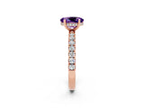Rose gold Oval Cut Amethyst Pave Band Solitaire Ring with Four-Prong Setting_26