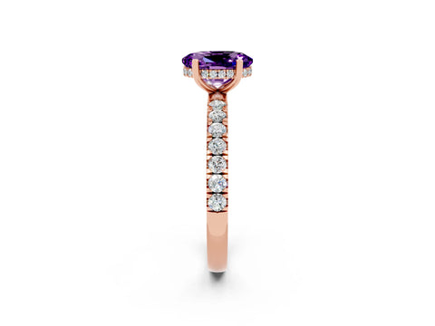 Rose gold Oval Cut Amethyst Pave Band Solitaire Ring with Four-Prong Setting_26