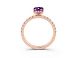Rose gold Oval Cut Amethyst Pave Band Solitaire Ring with Four-Prong Setting_27