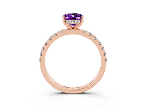 Rose gold Oval Cut Amethyst Pave Band Solitaire Ring with Four-Prong Setting_27