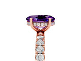 Rose gold Oval Cut Amethyst Pave Band Solitaire Ring with Four-Prong Setting_29