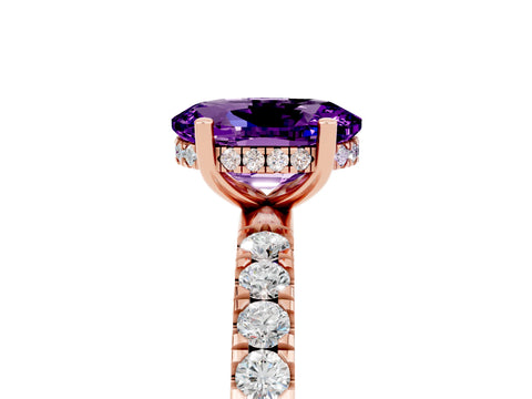 Rose gold Oval Cut Amethyst Pave Band Solitaire Ring with Four-Prong Setting_29