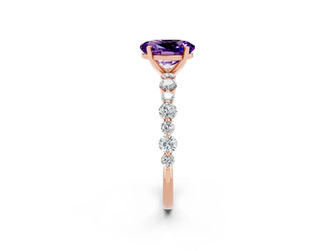 Rose gold Oval Cut Amethyst Prong Set Engagement Ring with Pavé Band_2