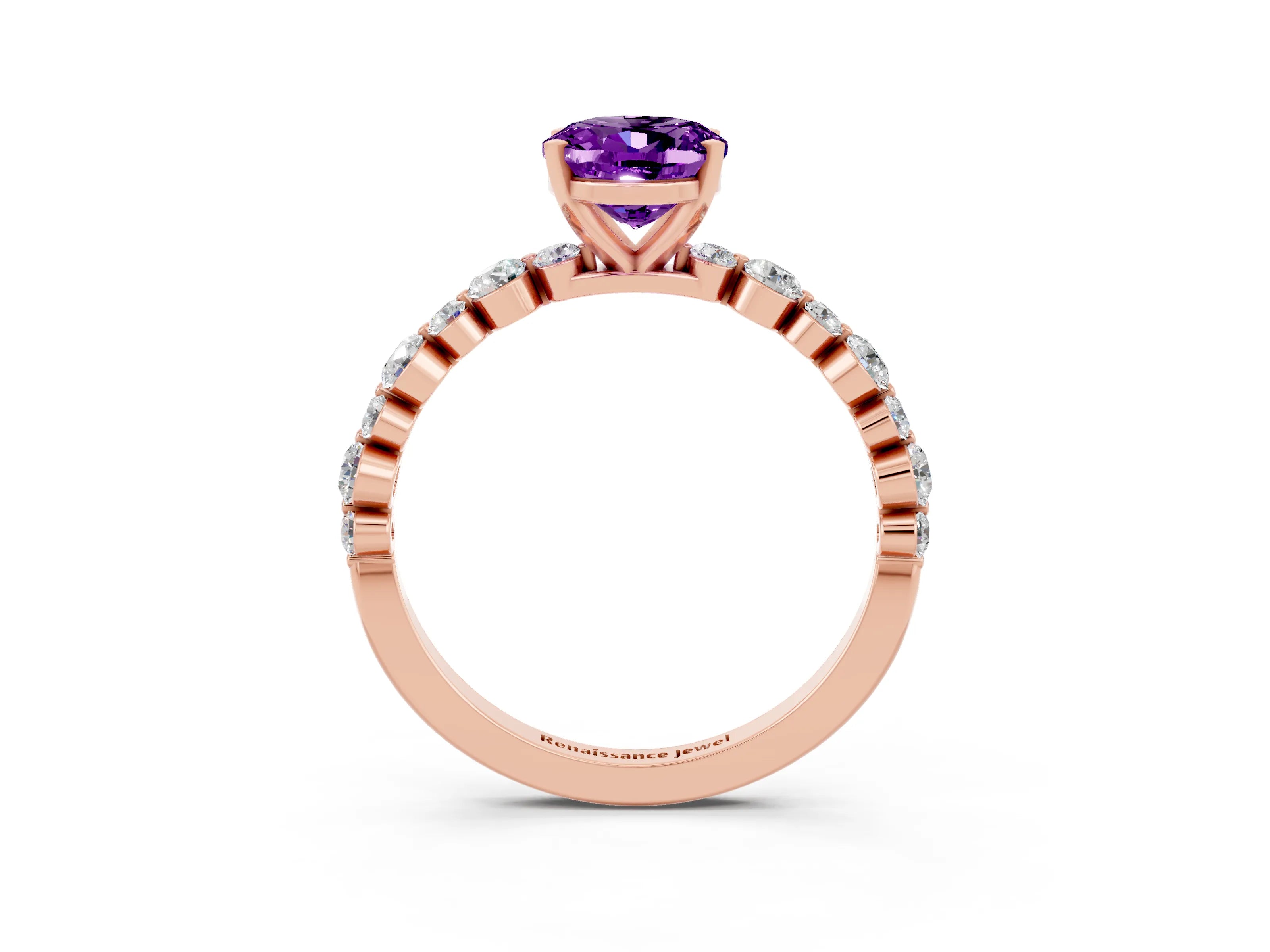 Rose gold Oval Cut Amethyst Prong Set Engagement Ring with Pavé Band_3