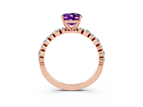 Rose gold Oval Cut Amethyst Prong Set Engagement Ring with Pavé Band_3
