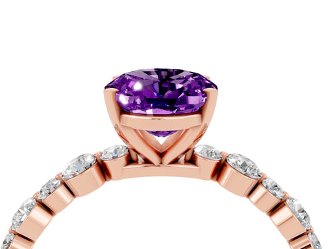 Rose gold Oval Cut Amethyst Prong Set Engagement Ring with Pavé Band_4