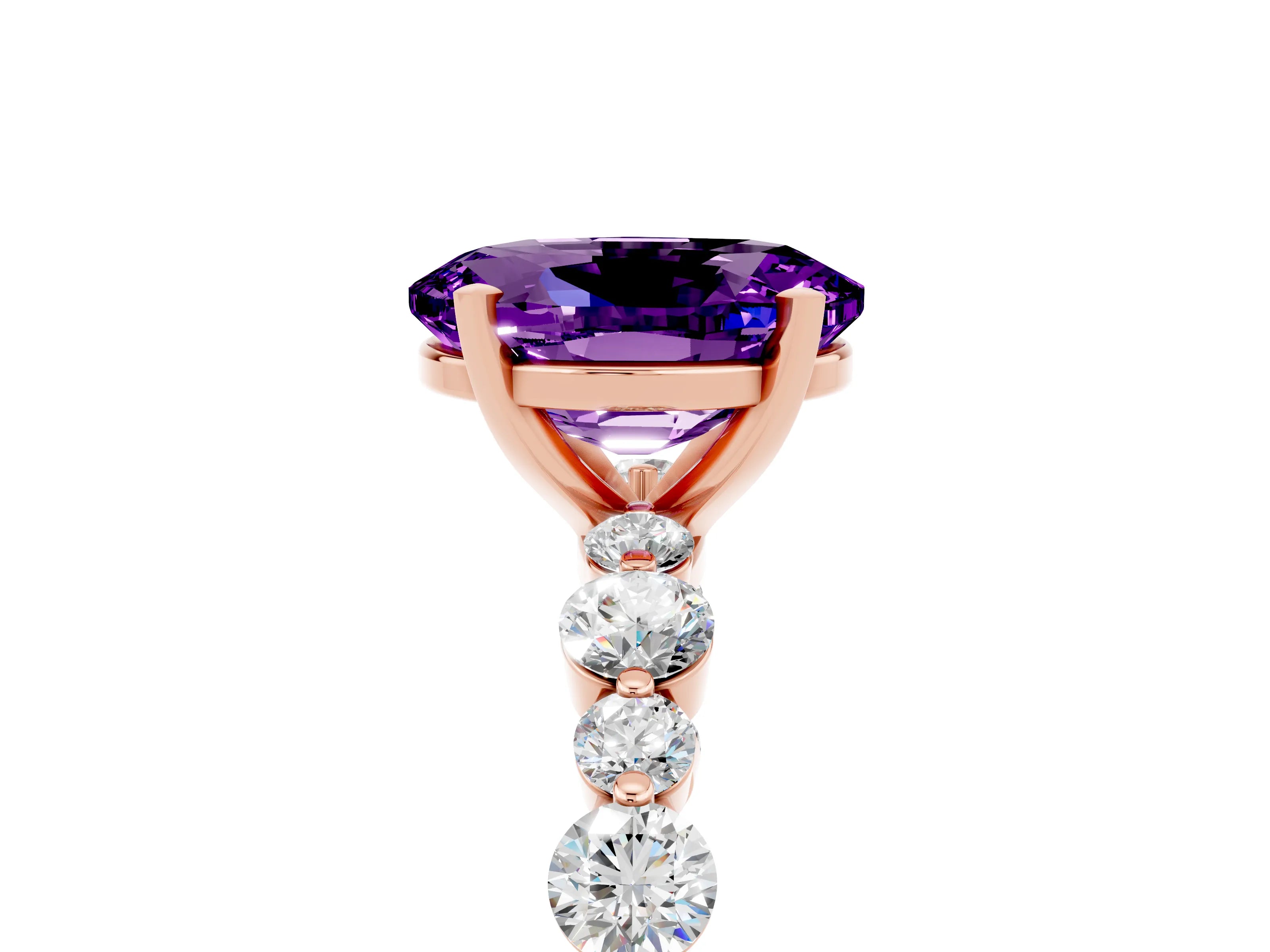 Rose gold Oval Cut Amethyst Prong Set Engagement Ring with Pavé Band_5