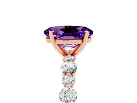 Rose gold Oval Cut Amethyst Prong Set Engagement Ring with Pavé Band_5