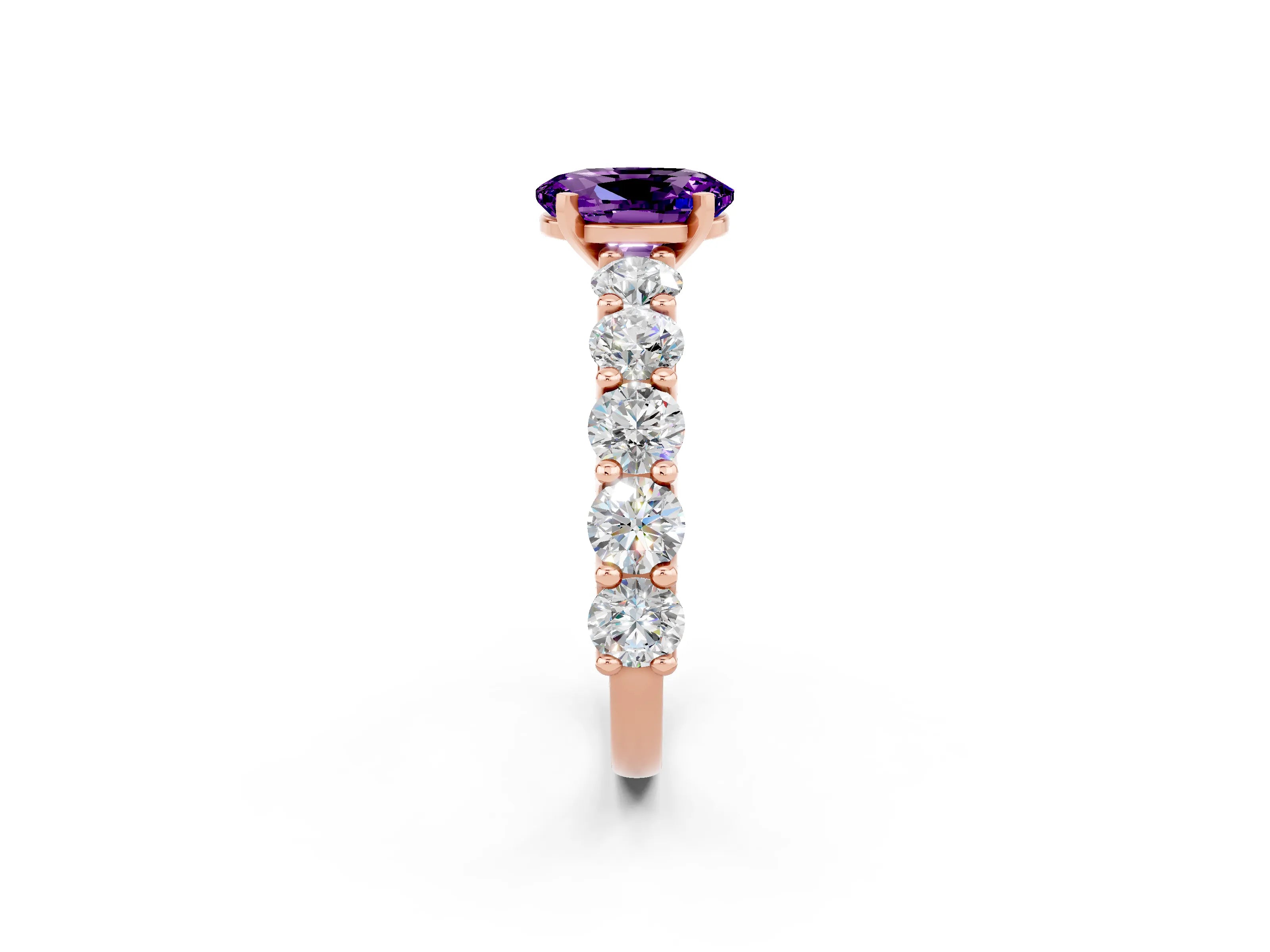 Rose gold Oval Cut Amethyst Prong Setting with Side Stones on a Pave Band_2